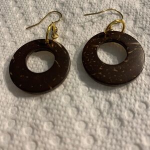 Minimalist Brown Coconut Shell Hoop Earrings
